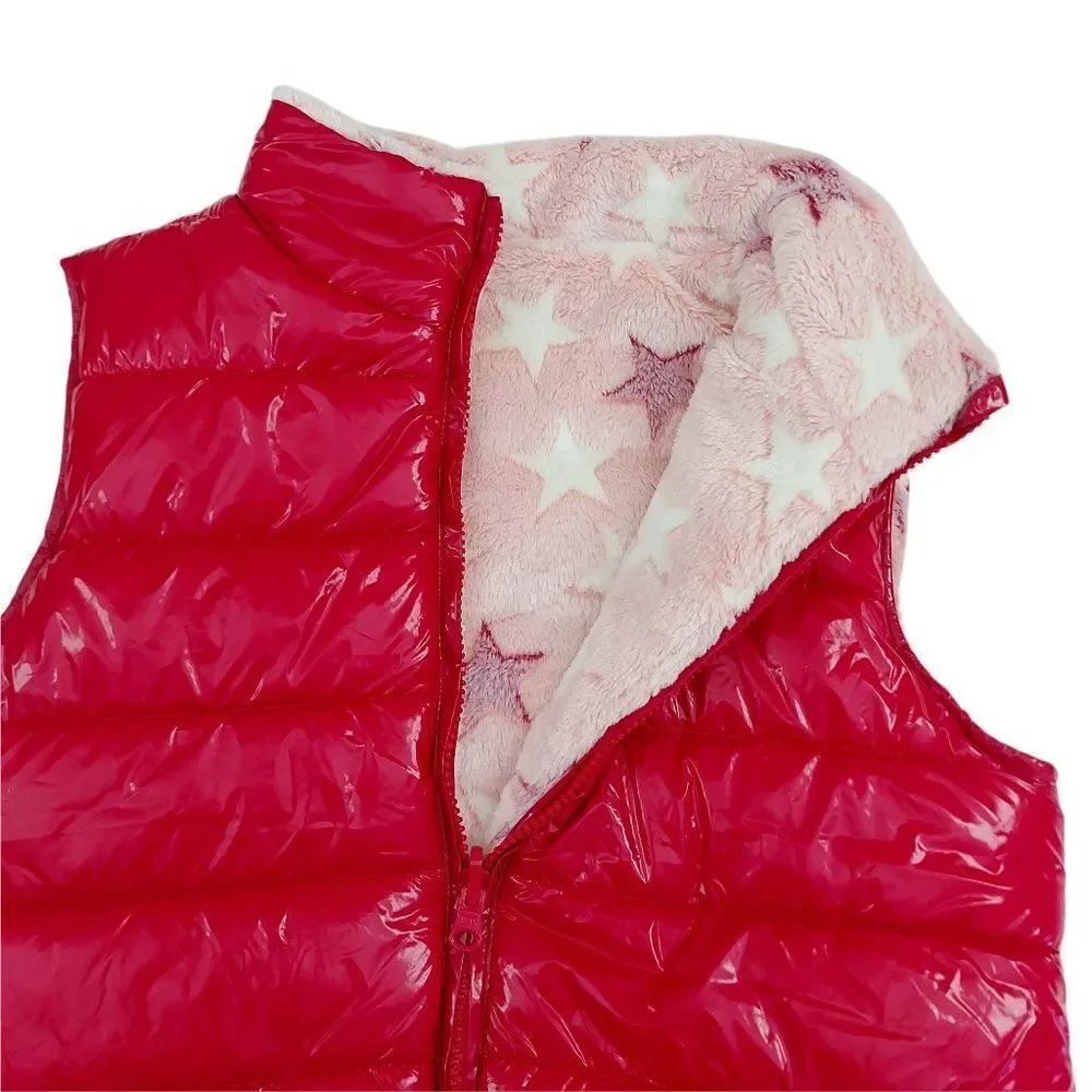 Epic Threads Girls Reversible Puffer Vest Large Pink Fleece Winter Warm Outdoor